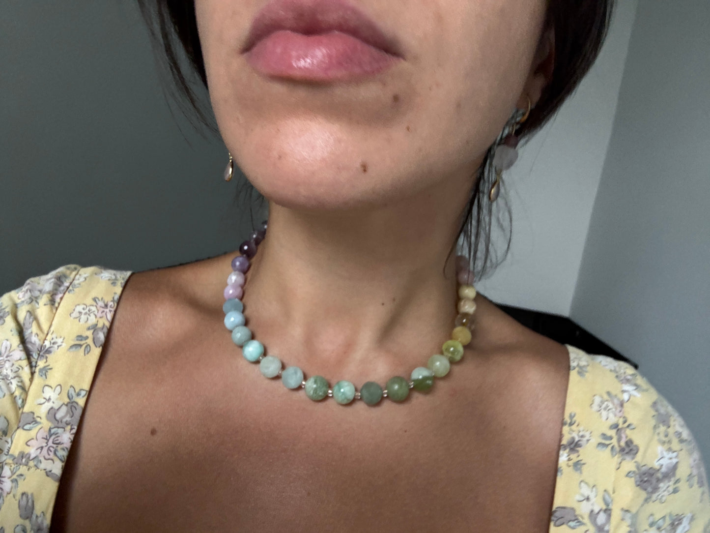 Made-to-order gemstone wire strung choker necklace- 16 inches