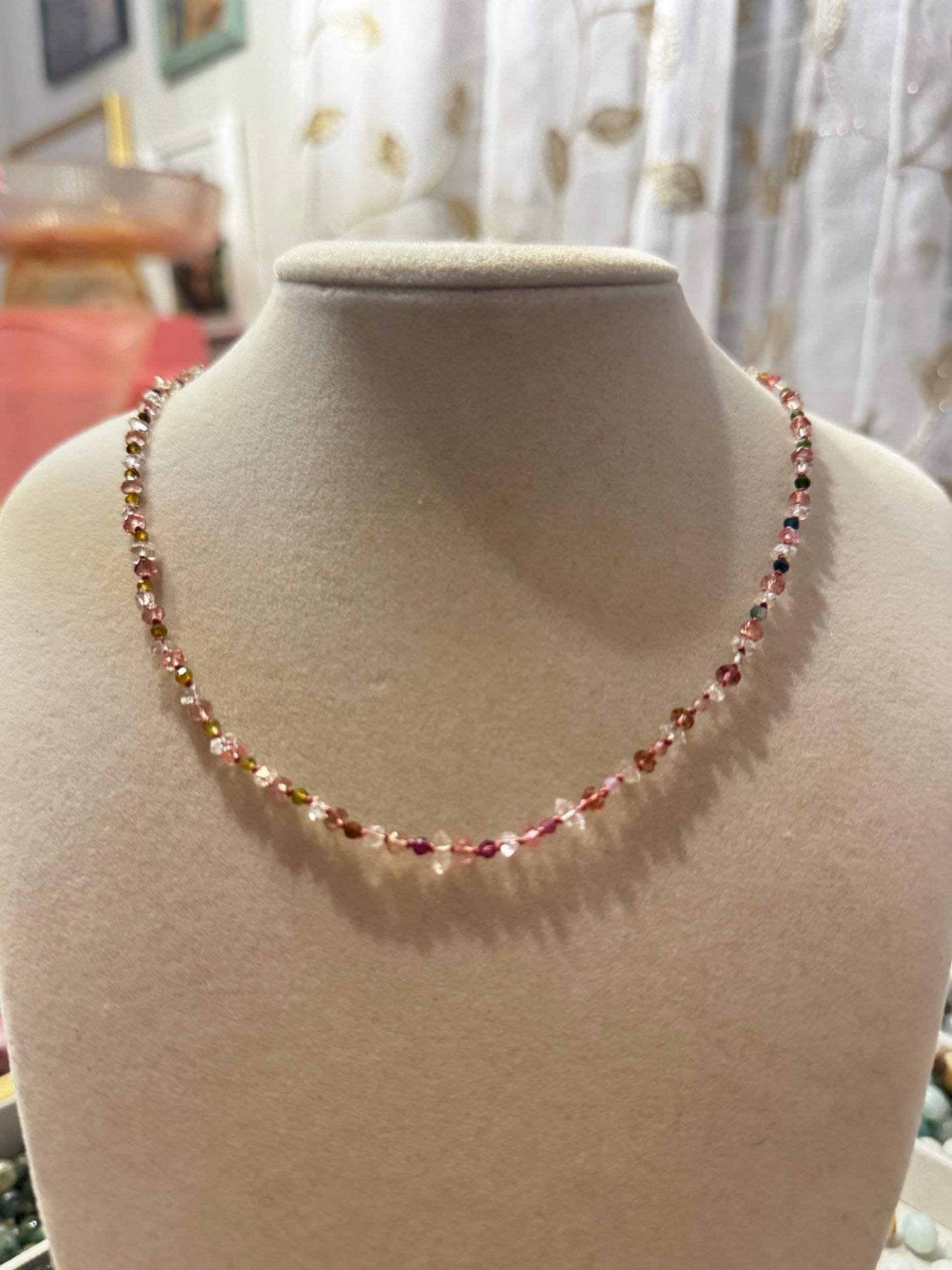 Watermelon Sugar Twinkle Necklace with Tourmaline & Hermiker Diamonds
