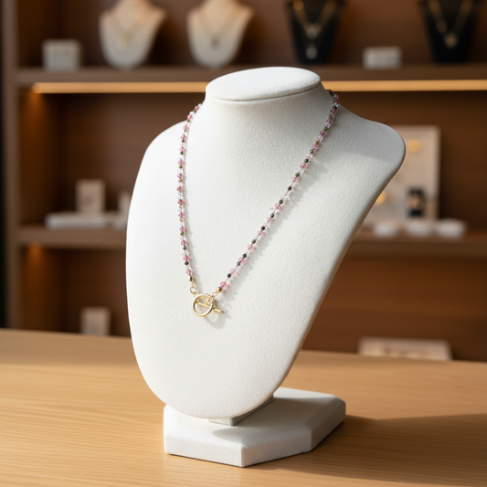 Watermelon Sugar Twinkle Necklace with Tourmaline & Herkimer Diamonds