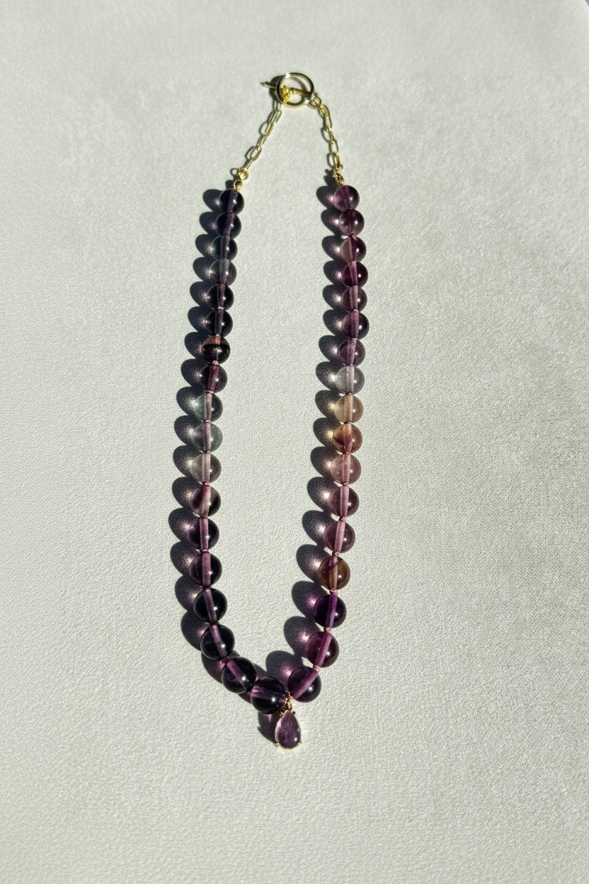 Seaside Serenity Fluorite Crystal Bead + Amethyst Pendant Necklace