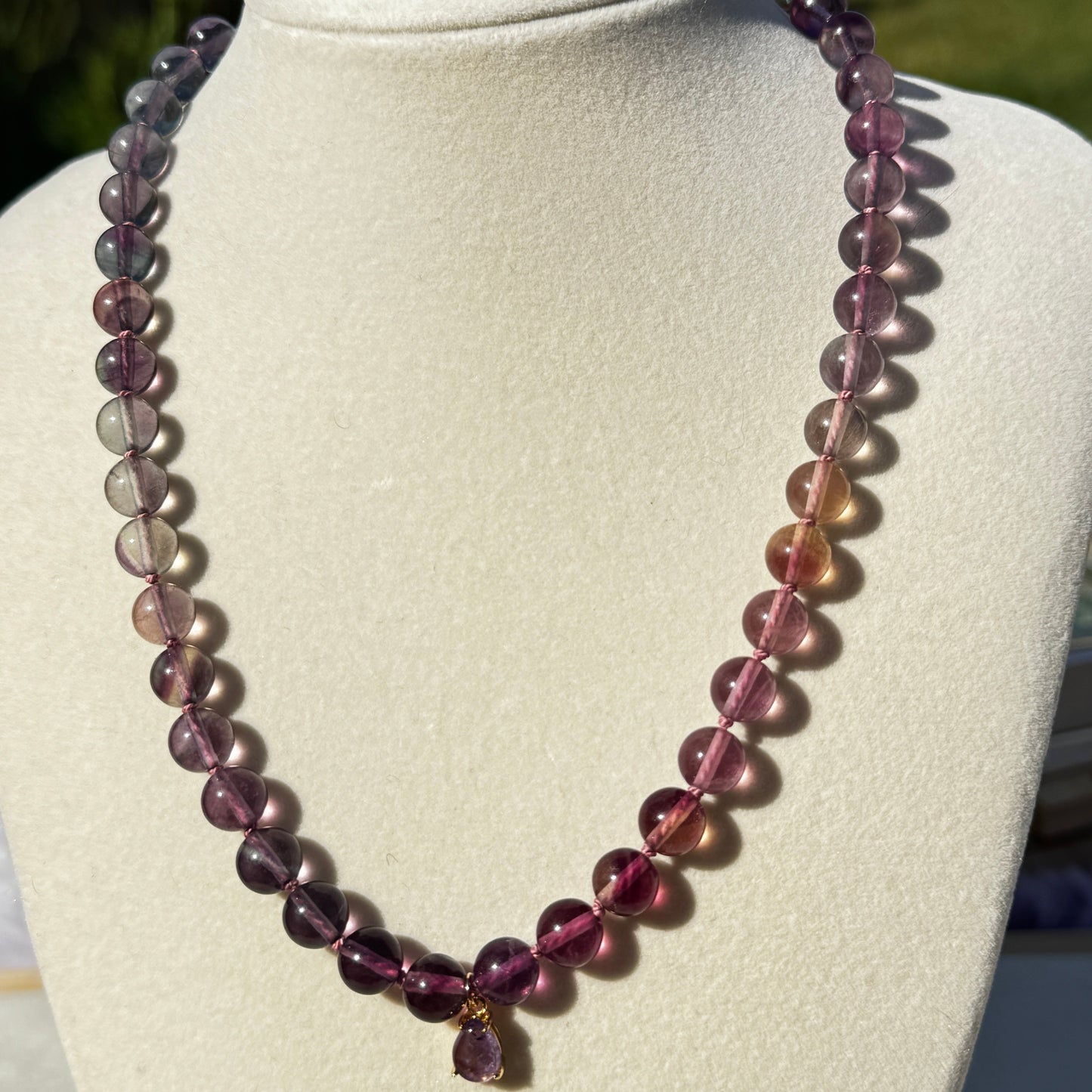 Seaside Serenity Fluorite Crystal Bead + Amethyst Pendant Necklace