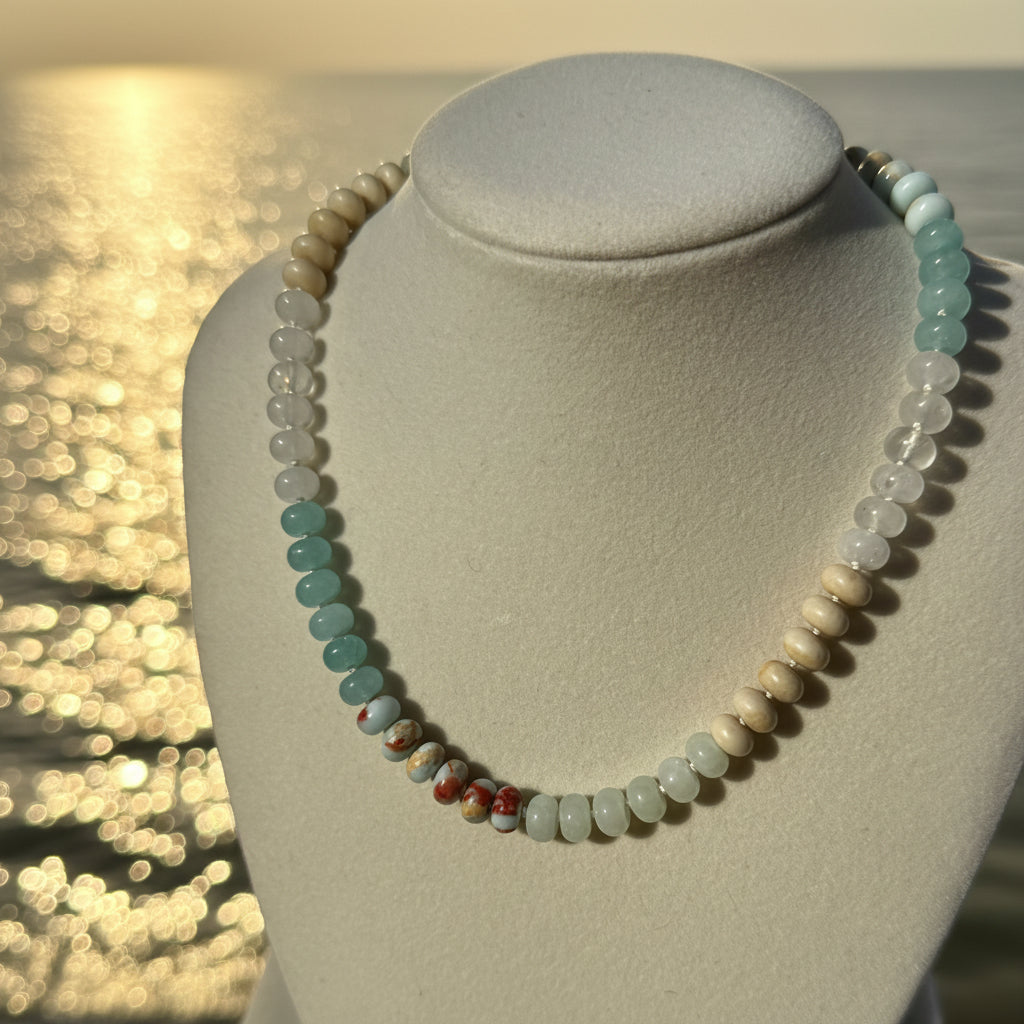 Tidal Flow Multi Gemstone Silk Knotted Beaded Necklace
