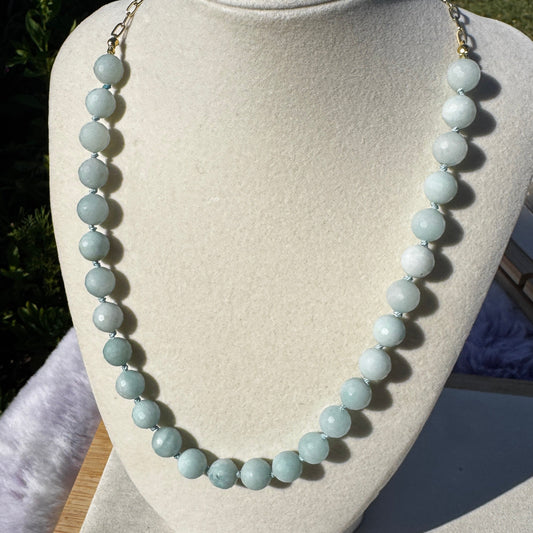 Lagoon Luminance Brazilian Amazonite Silk Knotted Beaded Necklace