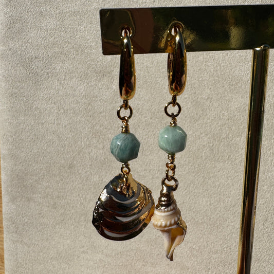 Sea Stars, Not Twins Mismatched Seashell Charm Earrings