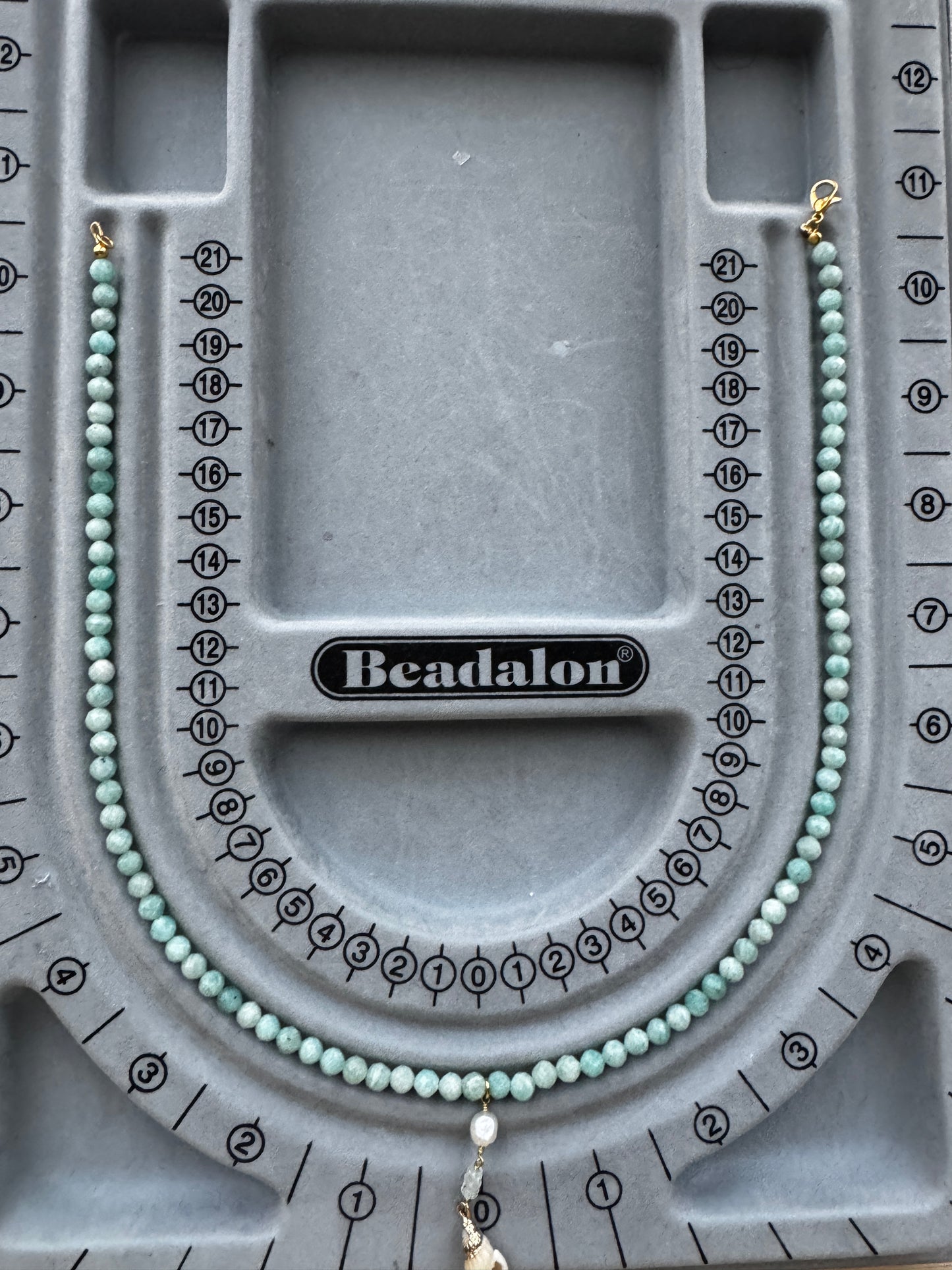 Scintillating Siren Amazonite Beaded Necklace with Pearl Aquamarine and Seashell Accent