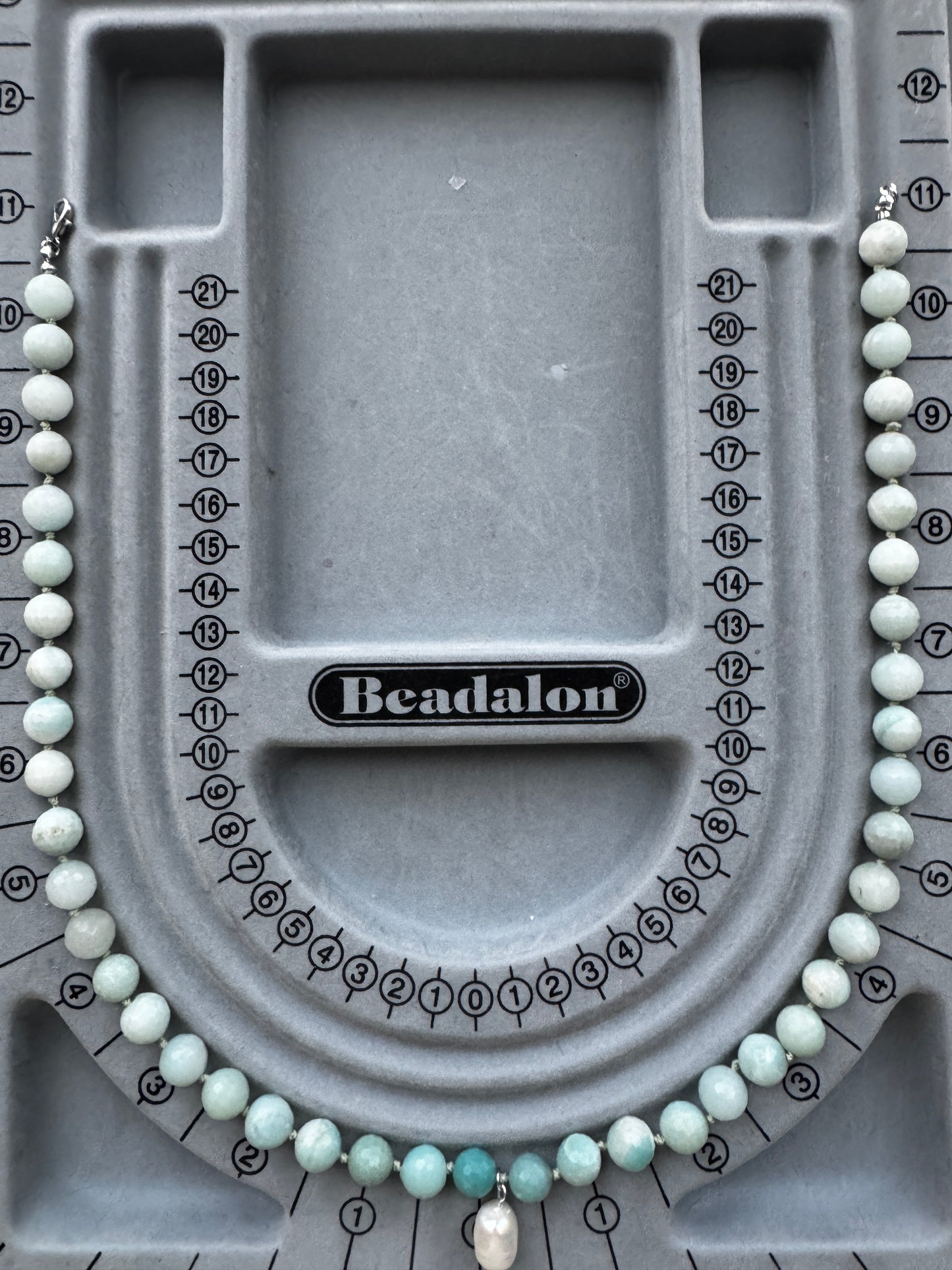 Lagoon Luminance with Pearl Brazilian Amazonite Silk Knotted Beaded Necklace
