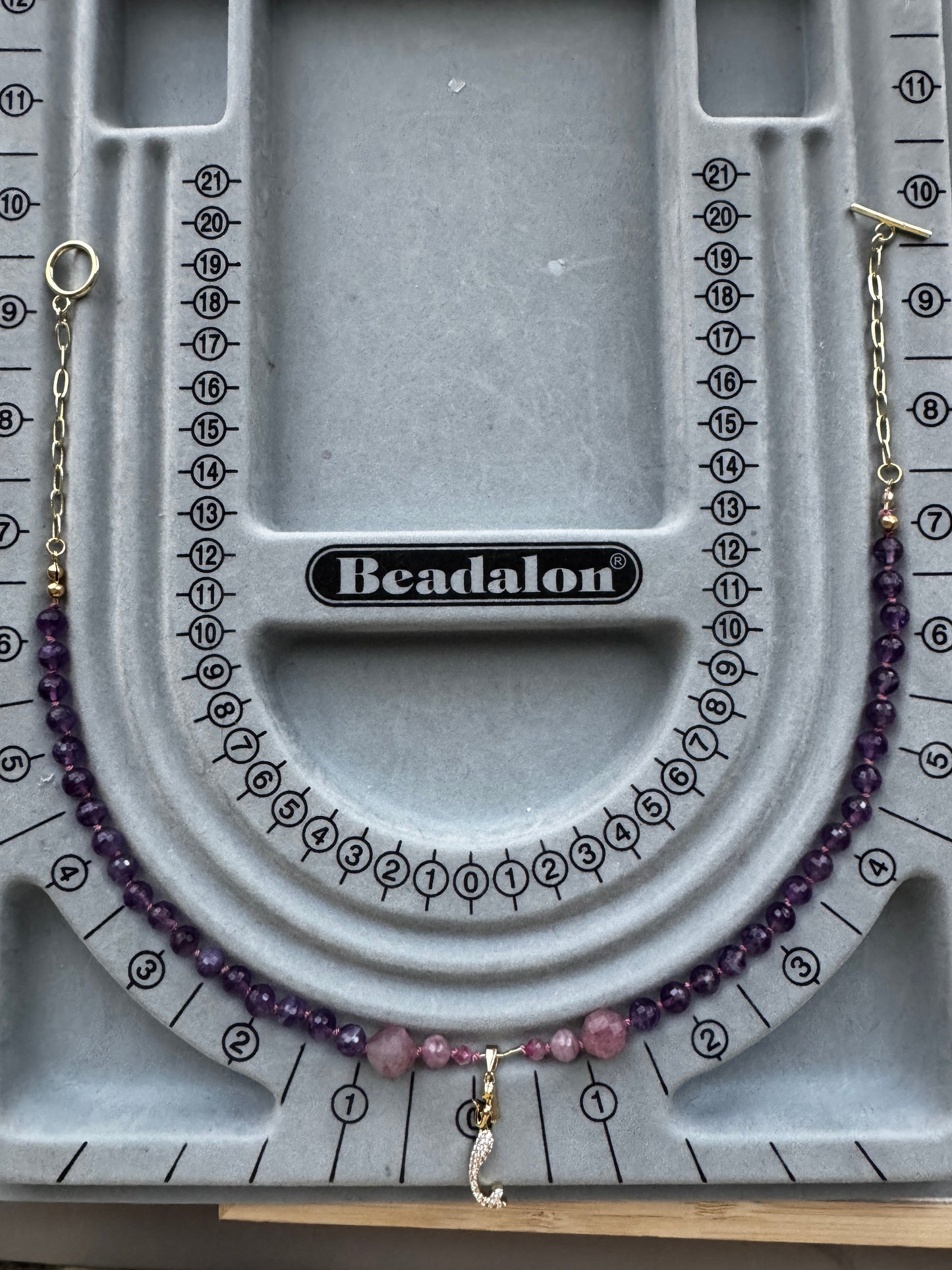 Mermaid Princess Amethyst + Rose Quartz Beaded Necklace