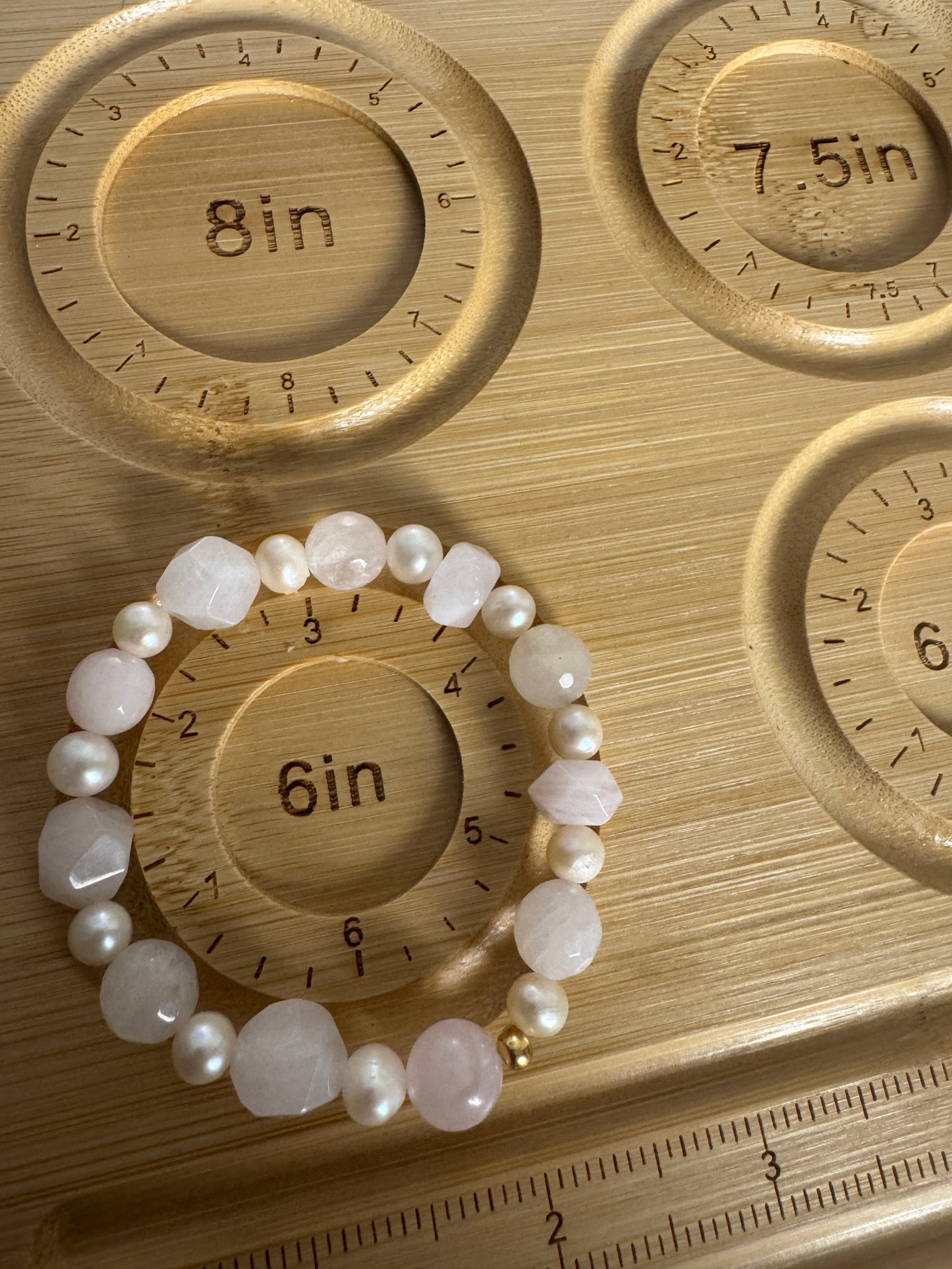 Rose pearl chunky gemstone beaded stretch bracelet