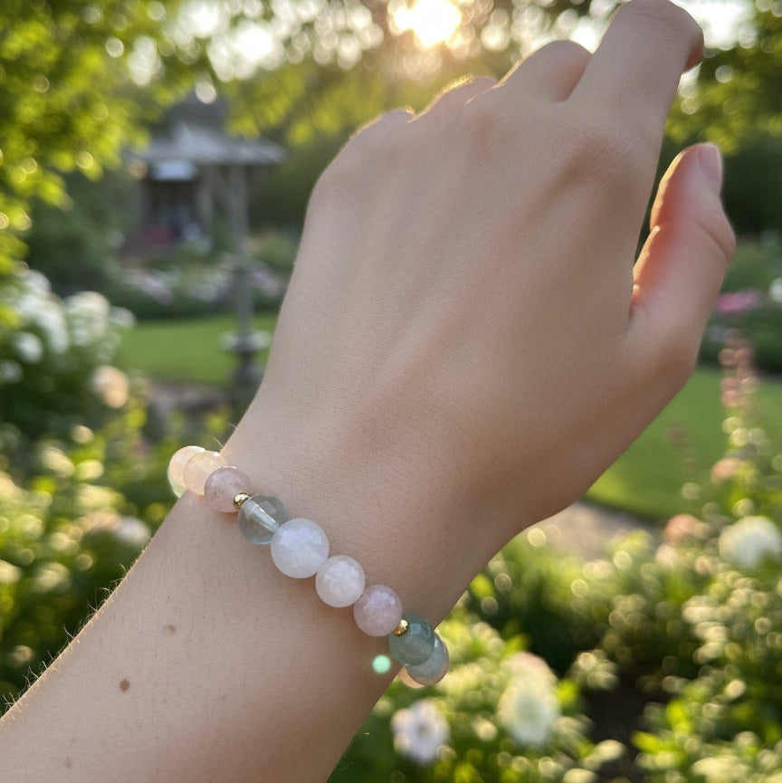 Gentle garden meditation gemstone crystal beaded stretch bracelet