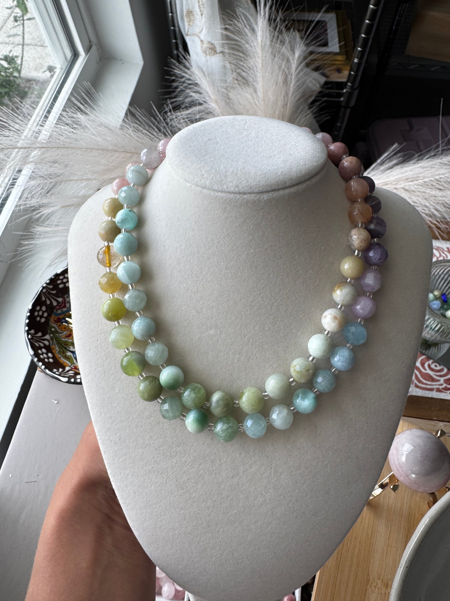 Made-to-order gemstone wire strung choker necklace- 16 inches