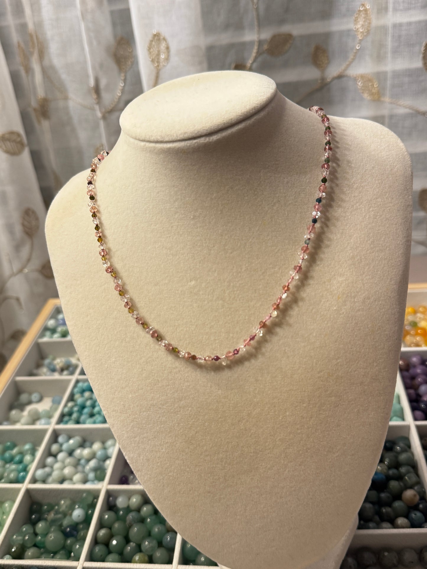 Watermelon Sugar Twinkle Necklace with Tourmaline & Hermiker Diamonds
