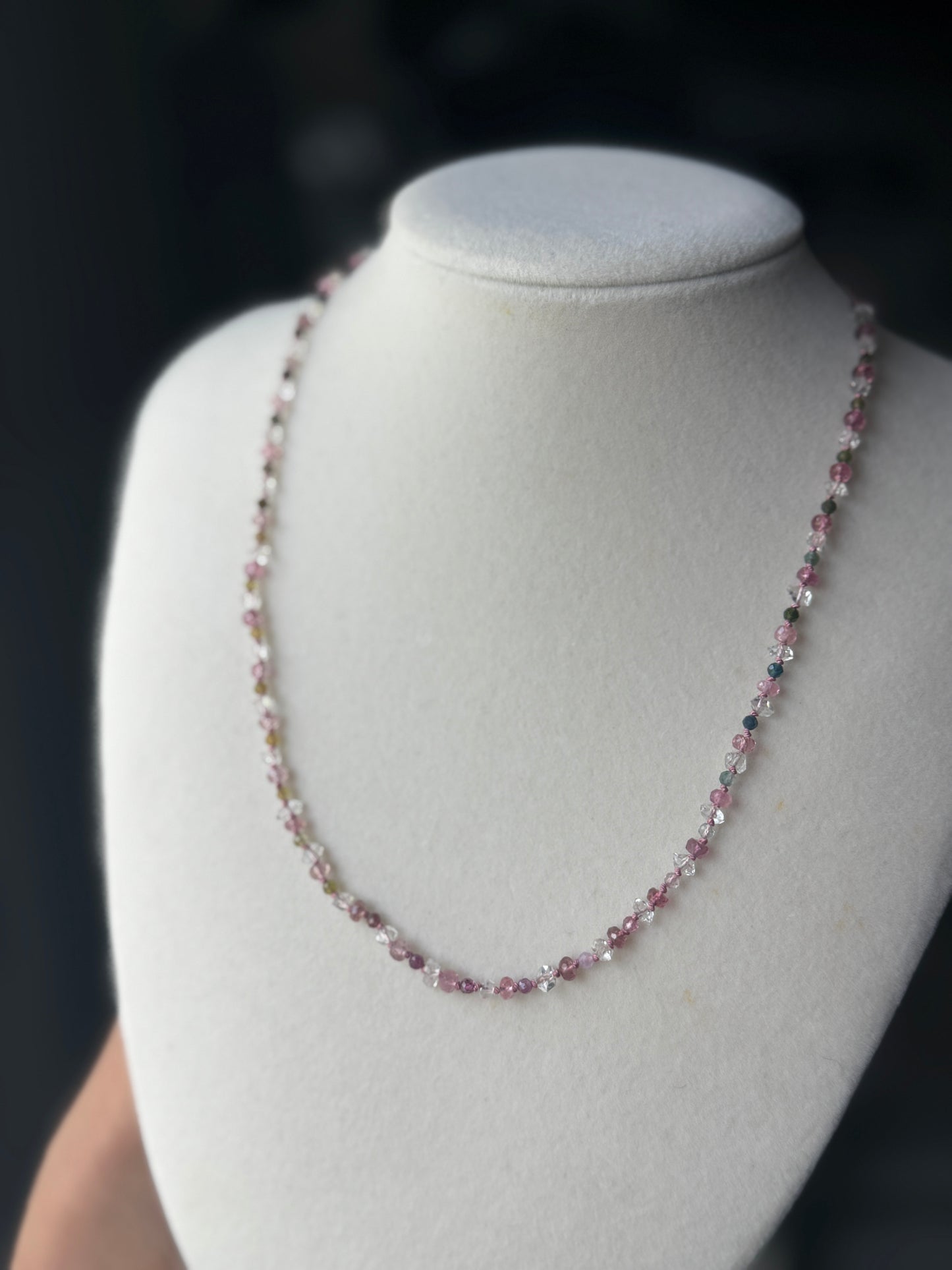 Watermelon Sugar Twinkle Necklace with Tourmaline & Hermiker Diamonds