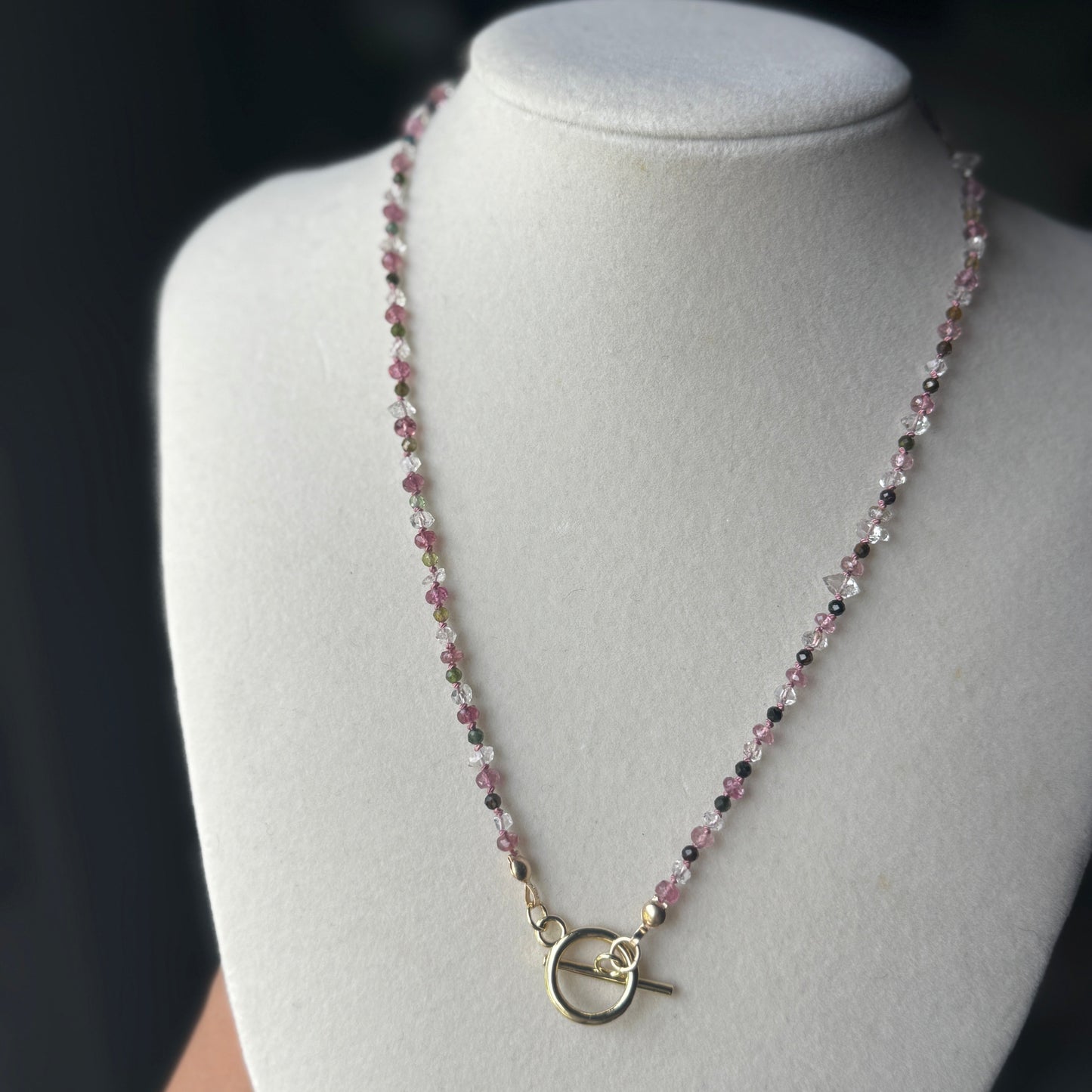 Watermelon Sugar Twinkle Necklace with Tourmaline & Hermiker Diamonds
