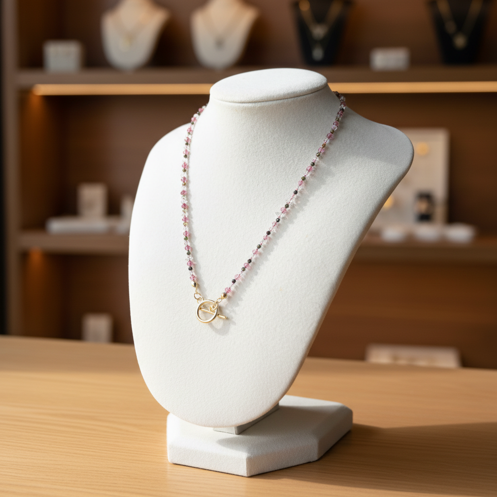 Watermelon Sugar Twinkle Necklace with Tourmaline & Herkimer Diamonds